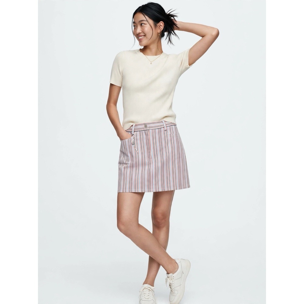 LHD Striped Mini Skirt White Red Blue High Rise Retro Preppy Y2K Casual 6